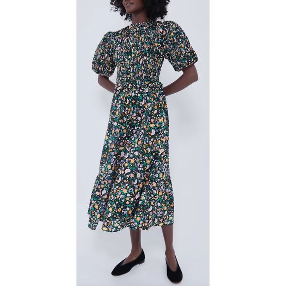 NWT Hyacinth House Black Multi Floral Smocked Samantha Midi Dress Size Small - Picture 7 of 7